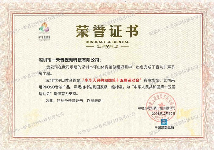 PROSO音响荣誉证书